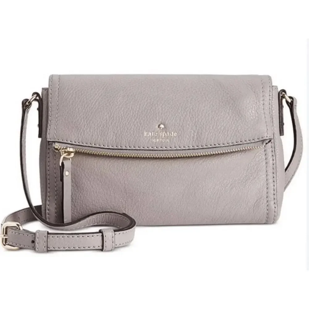 Kate Spade Cobble Hill Carson gray leather fold-over crossbody bag